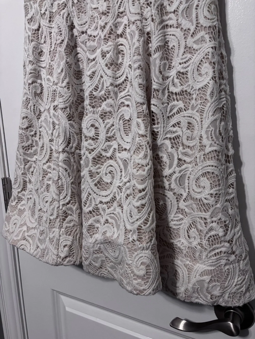 Sequin Hearts Lace Fit & Flare Mini Dress Ivory Boho Coquette Size Large - Picture 6 of 7